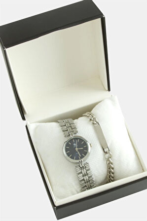 Metal Bayan Kol Saati ve Kutulu Bileklik Kombini
