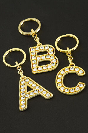 Sarı Renkli Taşlı Harf Anahtarlık