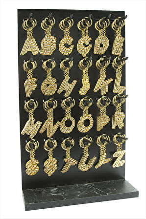 Sarı Renkli Taşlı Harf Anahtarlık Standlı 72 Adet