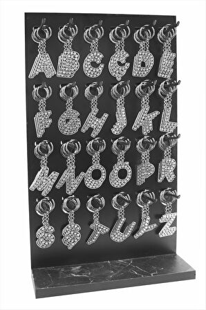 Gümüş Renkli Taşlı Harf Anahtarlık Standlı 72 Adet