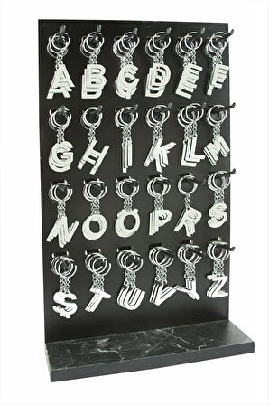 Gümüş Renkli Metal Harf Anahtarlık Standlı 72 Adet