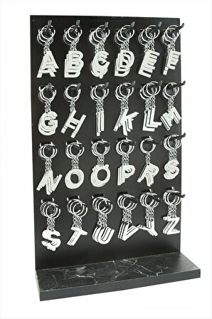 Gümüş Renkli Metal Harf Anahtarlık Standlı 72 Adet