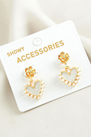 Kalp Trend İnci Küpe