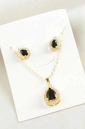 Oval Zirkon Taşlı Set Kolye