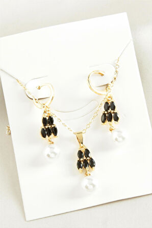 İnci Zirkon Taşlı Set Kolye