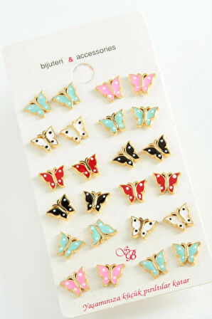 Benekli Kelebek Mineli Minik Küpe