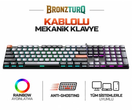 MK1175-GRI RAINBOW ANTI-GHOSTING KABLOLU MEKANİK KLAVYE
