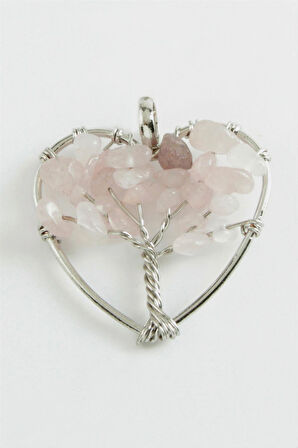 Pembe Kuvars Kalp Doğaltaş Kolye Ucu