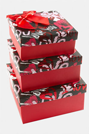 3'lü Love Yazılı Kalp Hediye Kutusu