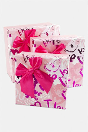 3'lü Love Yazılı Kalp Hediye Kutusu