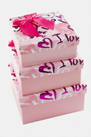 3'lü Love Yazılı Kalp Hediye Kutusu