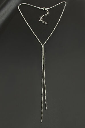 Çift Şerit Taşlı Çelik Kolye 2 mm