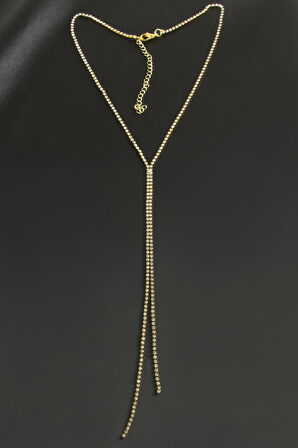 Çift Şerit Taşlı Çelik Kolye 2 mm