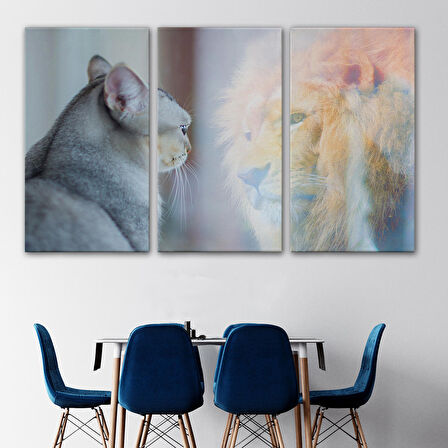 Harita Sepeti Kendini Aslan Gören Kedi Dekoratif Kanvas Tablo 1175