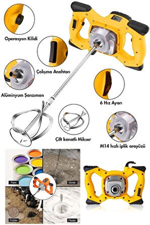 Assur Elektrikli Alçı Boya Ve Harç Karıştırıcı Mikser sarı renk K001-S1