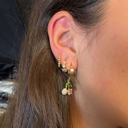 Uretti - Melik 9215 3 Farklı Modelli 6'lı Çelik Küpe Seti