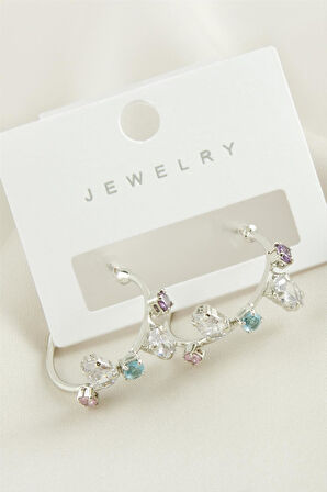 Zikzak Zirkon Taşlı Halka Küpe