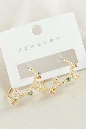 Zikzak Zirkon Taşlı Halka Küpe