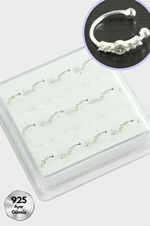 Zirkon Tek Taş Halka Gümüş Hızma 12 Adet