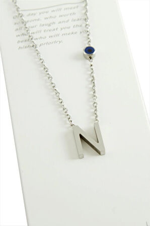 Gümüş Renkli Harfli Çelik Kolye