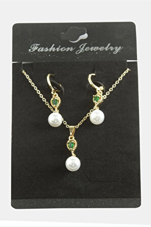 Damla İnci Zirkon Taşlı Set Kolye