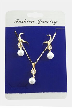 Damla İnci Zirkon Taşlı Set Kolye