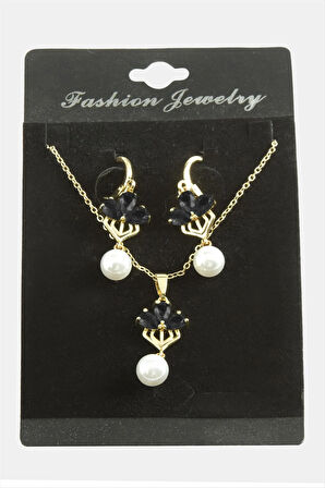 Çiçek İnci Zirkon Taşlı Set Kolye