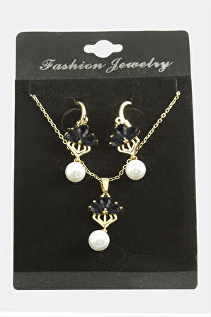 Çiçek İnci Zirkon Taşlı Set Kolye