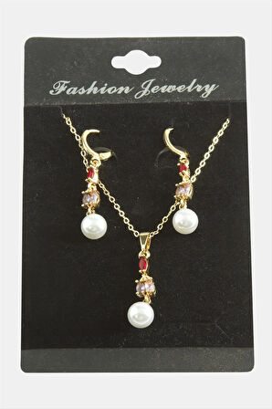 Çiçek İnci Zirkon Taşlı Set Kolye