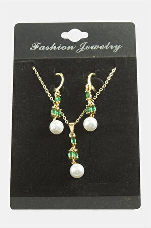 Çiçek İnci Zirkon Taşlı Set Kolye