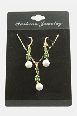 Çiçek İnci Zirkon Taşlı Set Kolye