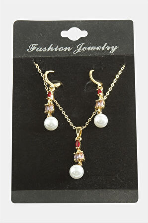 Çiçek İnci Zirkon Taşlı Set Kolye