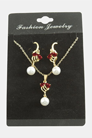 Çiçek İnci Zirkon Taşlı Set Kolye