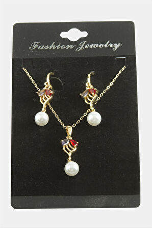 Çiçek İnci Zirkon Taşlı Set Kolye