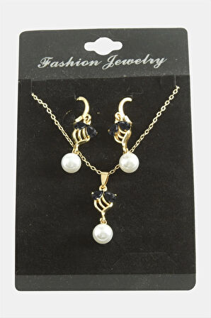 Çiçek İnci Zirkon Taşlı Set Kolye