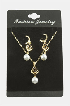 Kalp İnci Zirkon Taşlı Set Kolye