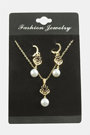 Kalp İnci Zirkon Taşlı Set Kolye