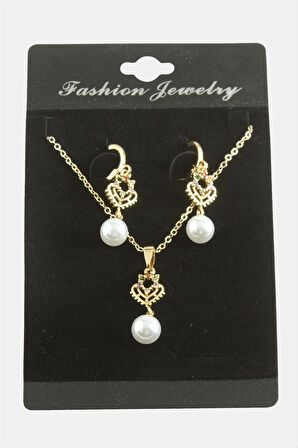 Kalp İnci Zirkon Taşlı Set Kolye