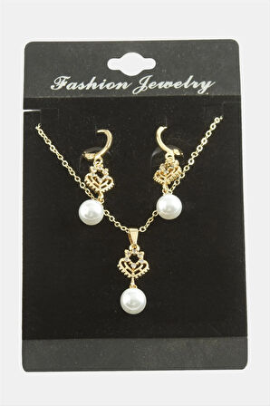 Kalp İnci Zirkon Taşlı Set Kolye