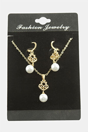 Kalp İnci Zirkon Taşlı Set Kolye