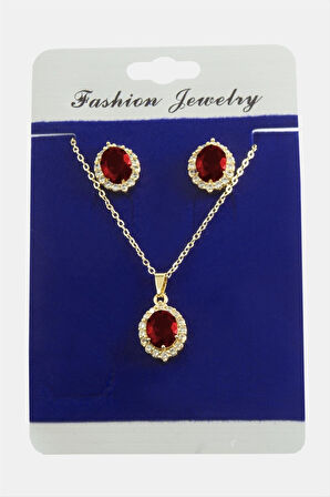 Oval Zirkon Taşlı Set Kolye