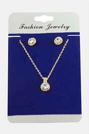 Yuvarlak Zirkon Taşlı Set Kolye