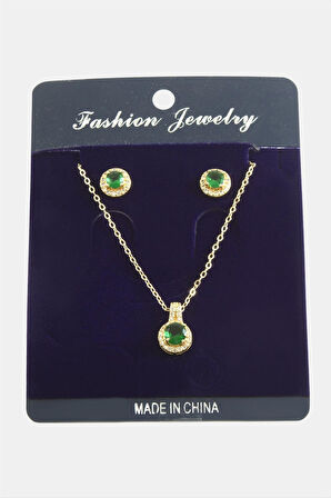 Yuvarlak Zirkon Taşlı Set Kolye