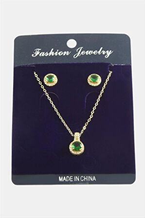 Yuvarlak Zirkon Taşlı Set Kolye