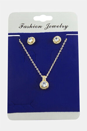Yuvarlak Zirkon Taşlı Set Kolye