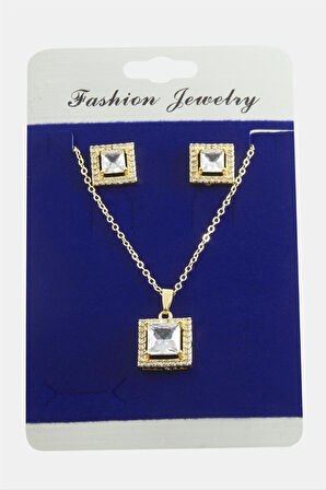 Kare Zirkon Taşlı Set Kolye