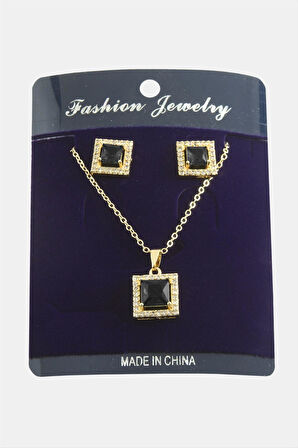 Kare Zirkon Taşlı Set Kolye