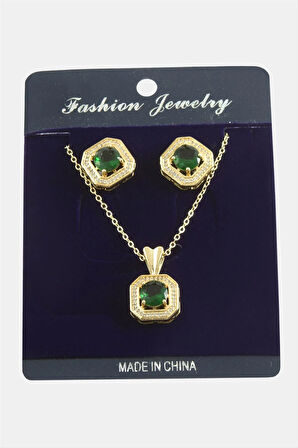 Kare Zirkon Taşlı Set Kolye