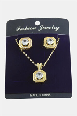 Kare Zirkon Taşlı Set Kolye