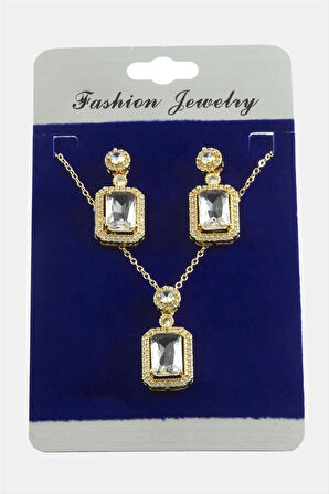 Dikdörtgen Zirkon Taşlı Set Kolye